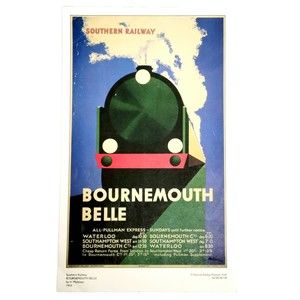 Southern Railway Bournemouth Belle Train Art Print Tourism Transportation Ad VGC